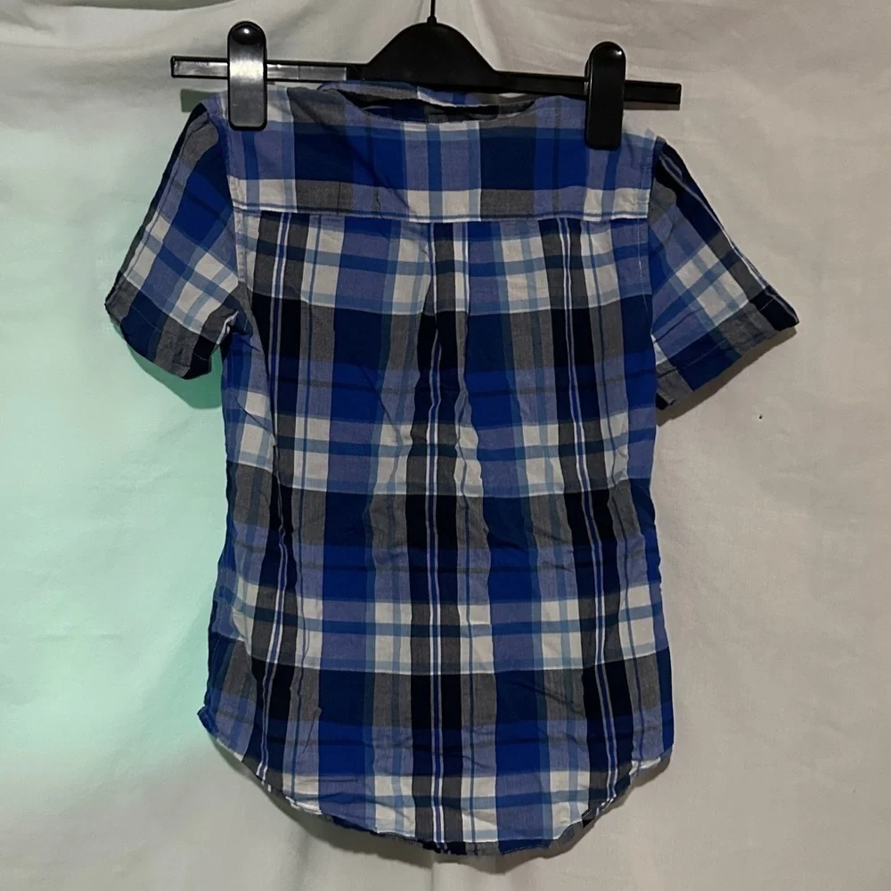 blue gray white plaid Ralph Lauren short sleeve button down shirt size 7